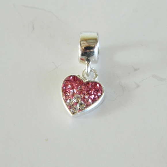 925 Sterling Silver Crystal Heart Dangle Charm - Picture 2 of 4
